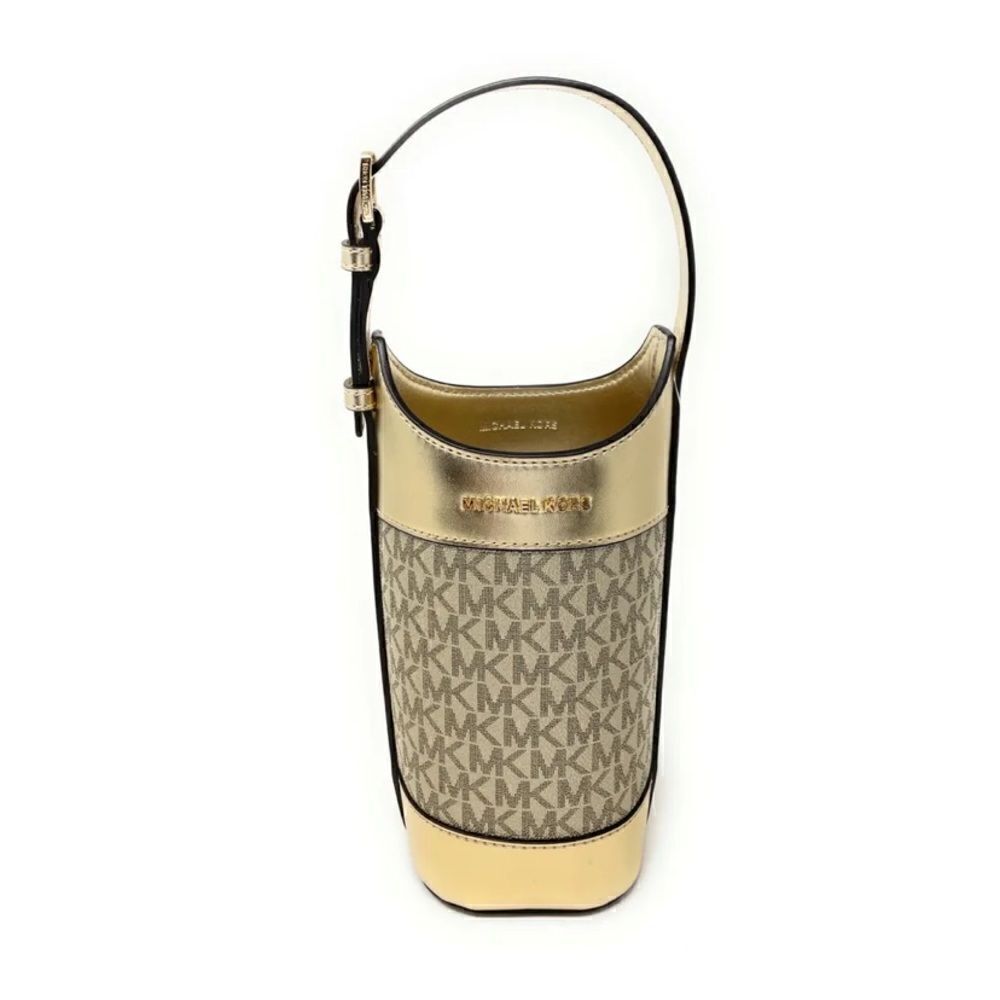 Michael Kors Leather Signature Wine Bottle Holder NWOT gold color